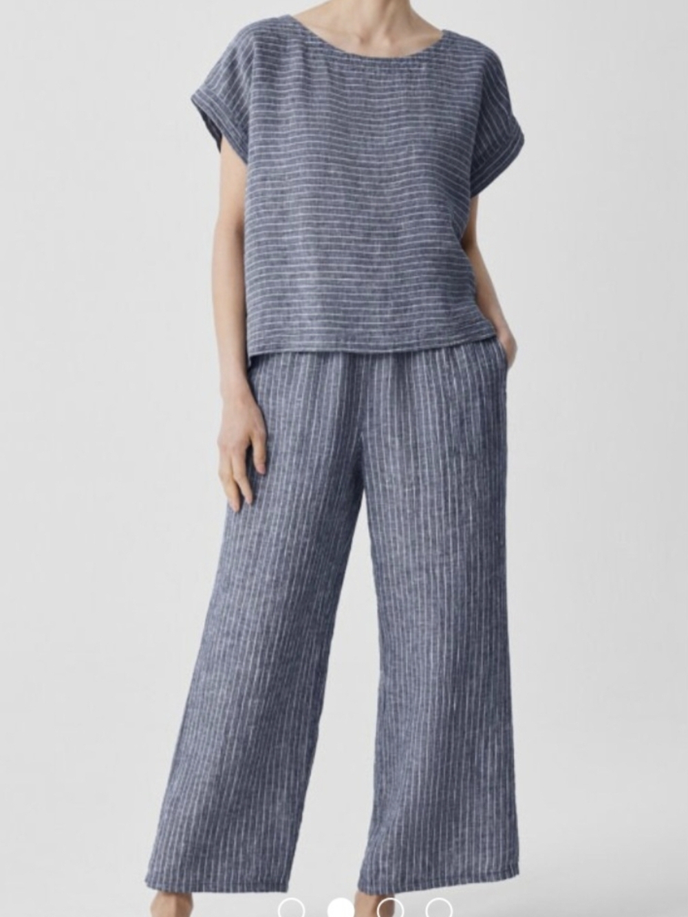Eileen Fisher Blue Striped Wide-Leg Linen-Blend Pants